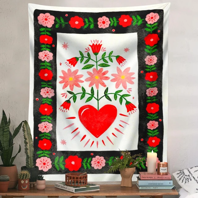 Retro Pszichedelikus Szív Gobelin Falfüggő Bohémia Hippi Boszorkányság Kárpitok Függöny Ajándék Háttérszövet Borító Otthoni Deco - Image 3