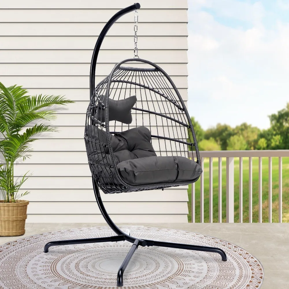2 Person Wicker Swing Double Egg Chair with Stand, Rattan Wicker