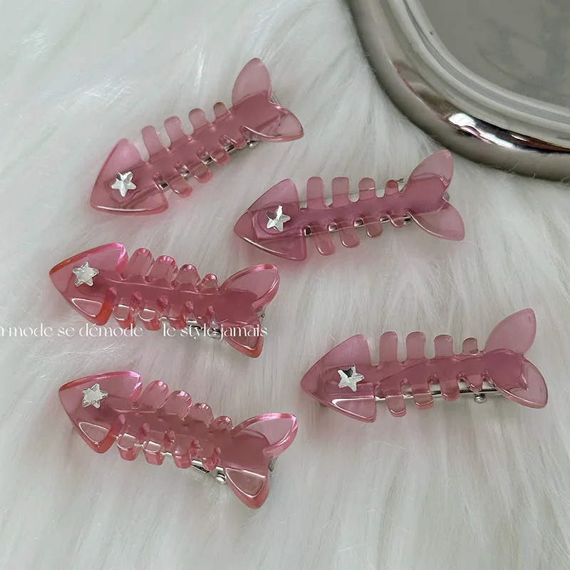 Y2K Pink Small Fish Barb Hairpin Style Duck Mouth Clip Design Sense Bang Side Clip New Hair Accessories