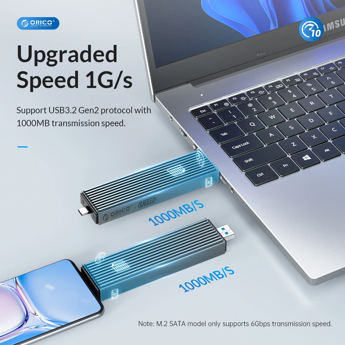 Support Orico-ssd Case em Usb a Tipo-c Interface Dupla M.2 m2 Nvme Chave m Sata Ngff Chave m & b Disco Rígido Ssd com Colete Refrigeração - Imagem 3