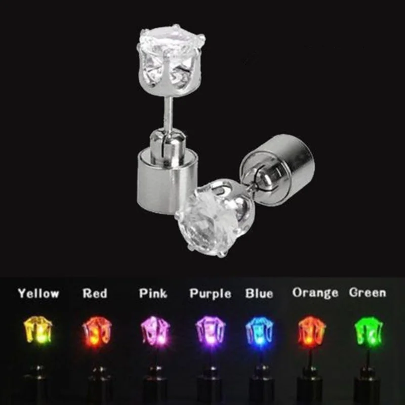 LED Earrings 1 Pair Boys Girls LED Light Christmas Gift Halloween Party Square Night Bling Studs Earring Led Party Music Festival Band
