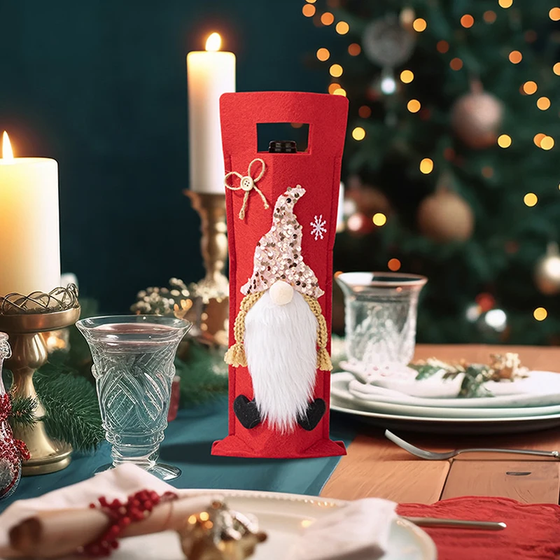 Christmas Rudolf Wine Bottle Cover Party Decoration Dwarf Wine Bottle Decor For Home Xmas Ornaments Happy New Year Supplies