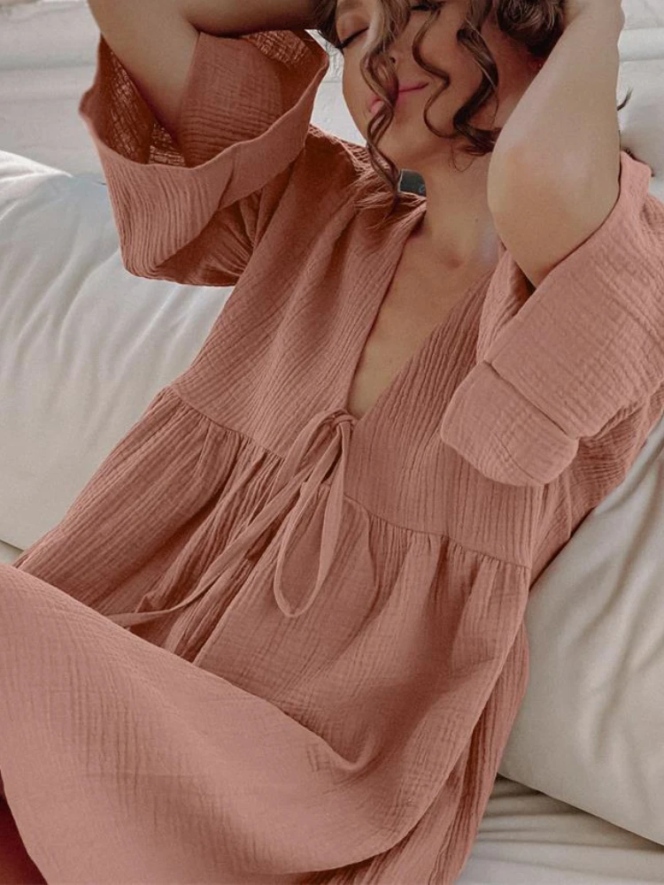 

Pajamas for Woman 2023 Spring Summer Sexy Deep V 3/4 Sleeves Sleeping Dress Relaxed and Loose To Wear Externally Women Clothing