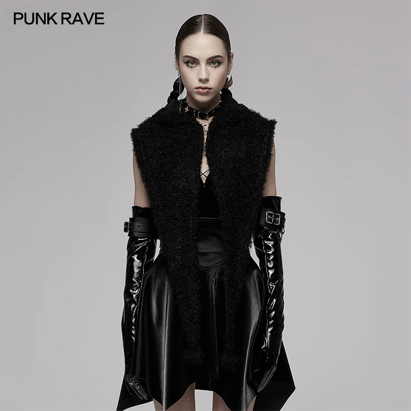 

PUNK RAVE Women's Gothic Pointed Wizard Hat Bat Wings Embellished Hooded Capelet Warm Coral Velvet Novelty Cute Accessories