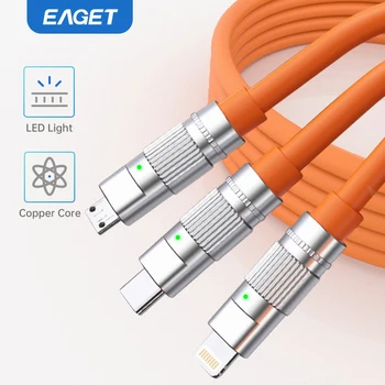 Eaget 3In1 120W Fast Charging Cable Cord For iPhone Android USB Type C Charger Cable Multi Port Multiple Usb Charging Wire Line