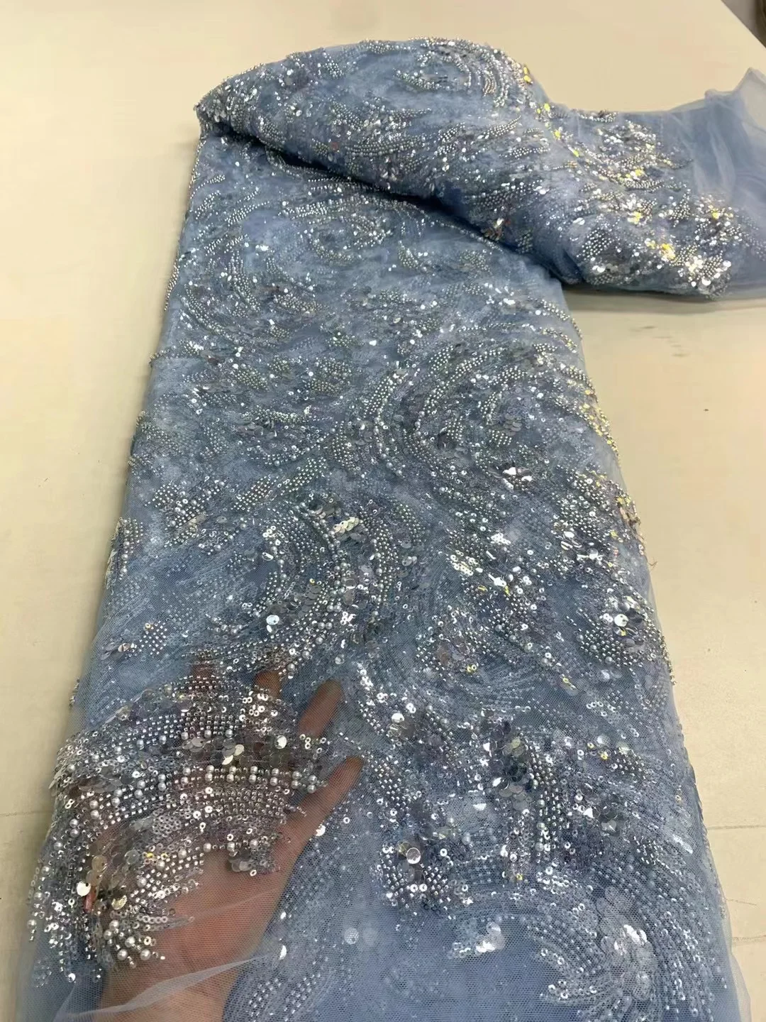 

African Lace Fabric High Quality 2023 French Embroidery Nigerian Sewing Material Handcut Sequin Net Lace Fabric Material PL0728