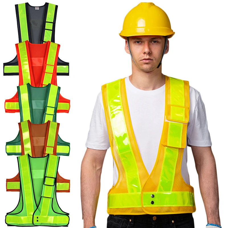 HighVisibilityReflectiveSafetyVestPocketVShapedWorkwearTraffic