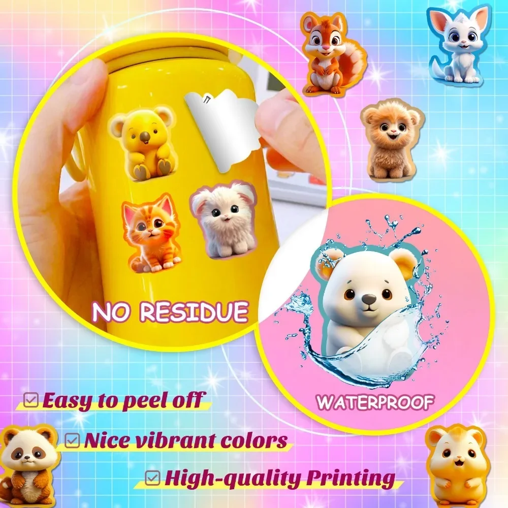 50PCS Cute Cartoon Animal Stickers Aesthetic DIY Water Bottles Laptop Phone Skateboard Car Waterproof Sticker for Kids Toy Gift 6