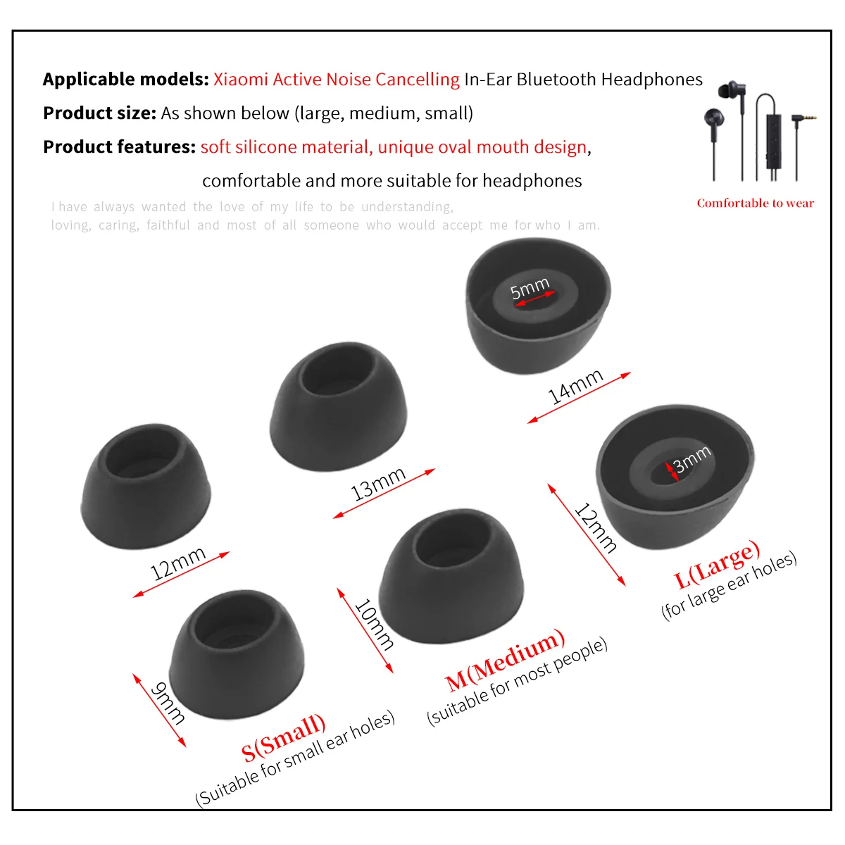 6Pcs Silicone Ear Tips for Xiaomi Active Noise Cancelling Collar Bluetooth Eartips cmq3 headphones Tips Oval mouth