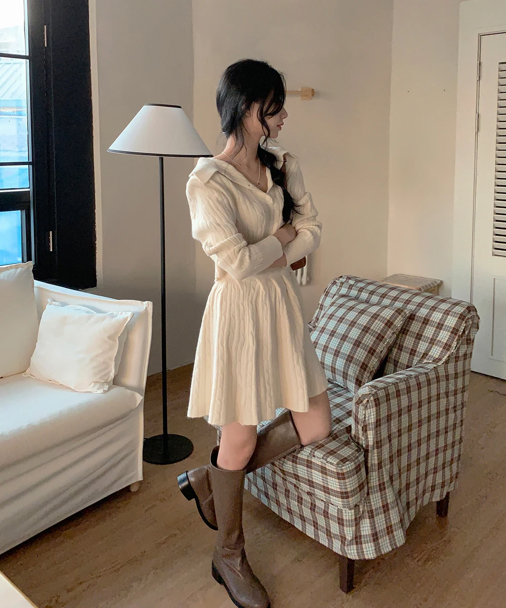 Korean Fashion Two-piece Set Women Pullover Turn-down Collar Crop Top Mini Skirt Solid Casual Suit Autumn New Knitwear Outfits