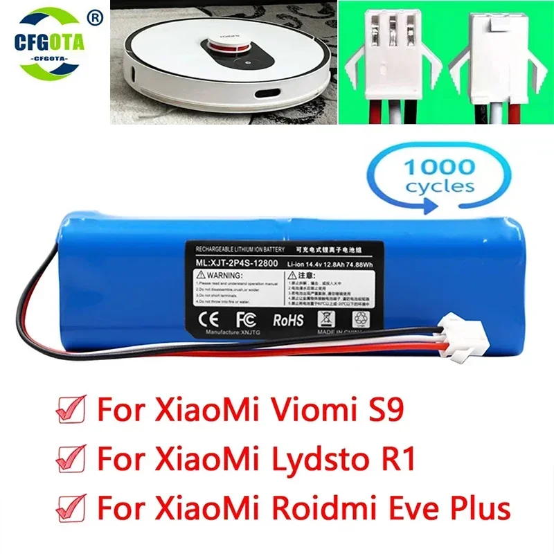 5200-12800mAh For XiaoMi Lydsto R1 Roidmi Eve Plus Viomi S9 Robot Vacuum Cleaner Battery Pack Capacity Accessories Part