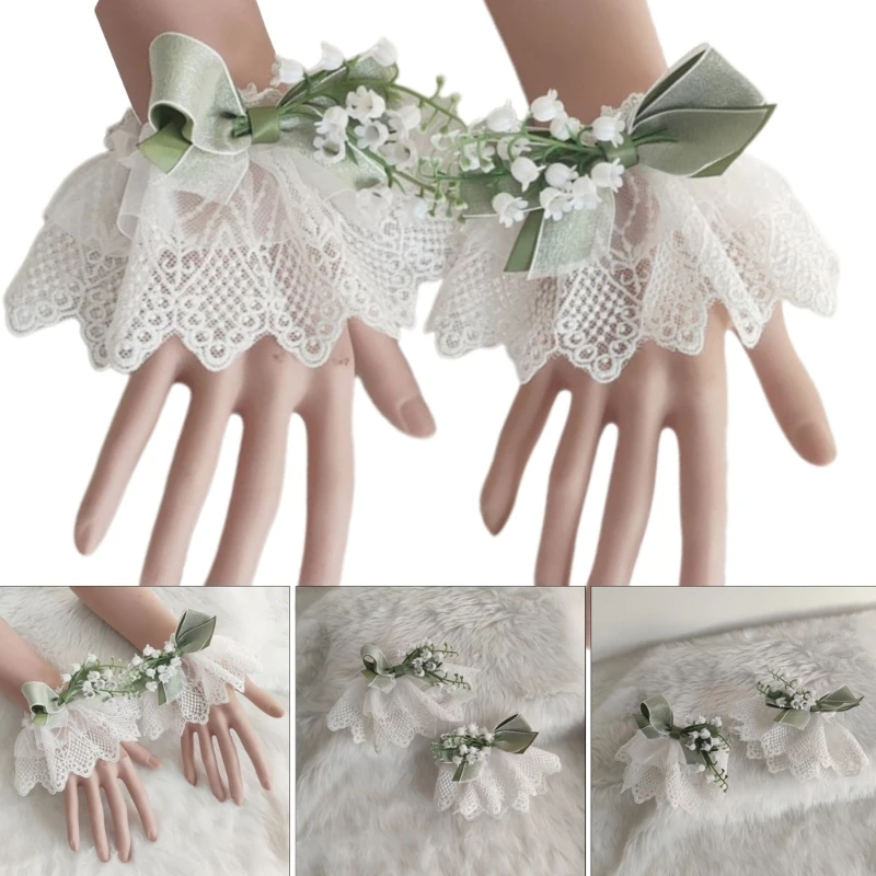 

Girls Lace Edge Wrist Cuffs Decorative Sleeve Pleated False Cuffs Skirt Decors