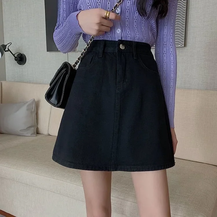 블랙 하이 웨이스트 슬리밍 a 라인 미니 드레스 여성 캐주얼 트렌디 바디콘 스커트 데님 반바지 여름 2021 새로운 스타일
