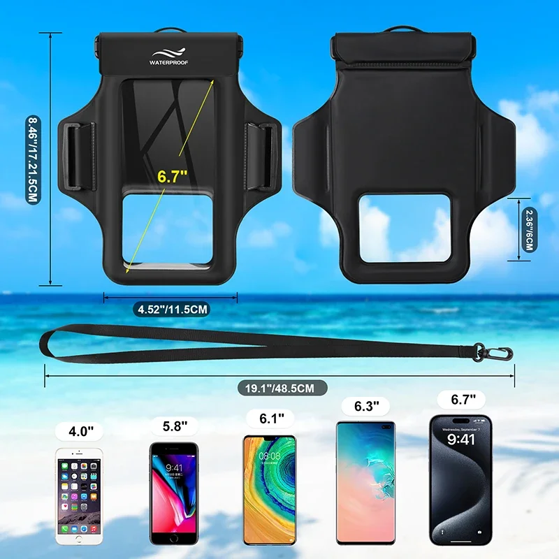 Waterproof Armband Mobile Phone Pouch for Swimming, Surfing, and Diving