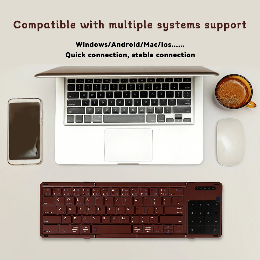 Wireless Keyboard with Touchpad Rechargeable Foldable Bluetooth For PC Mac Smartphone Windows iOS Android
