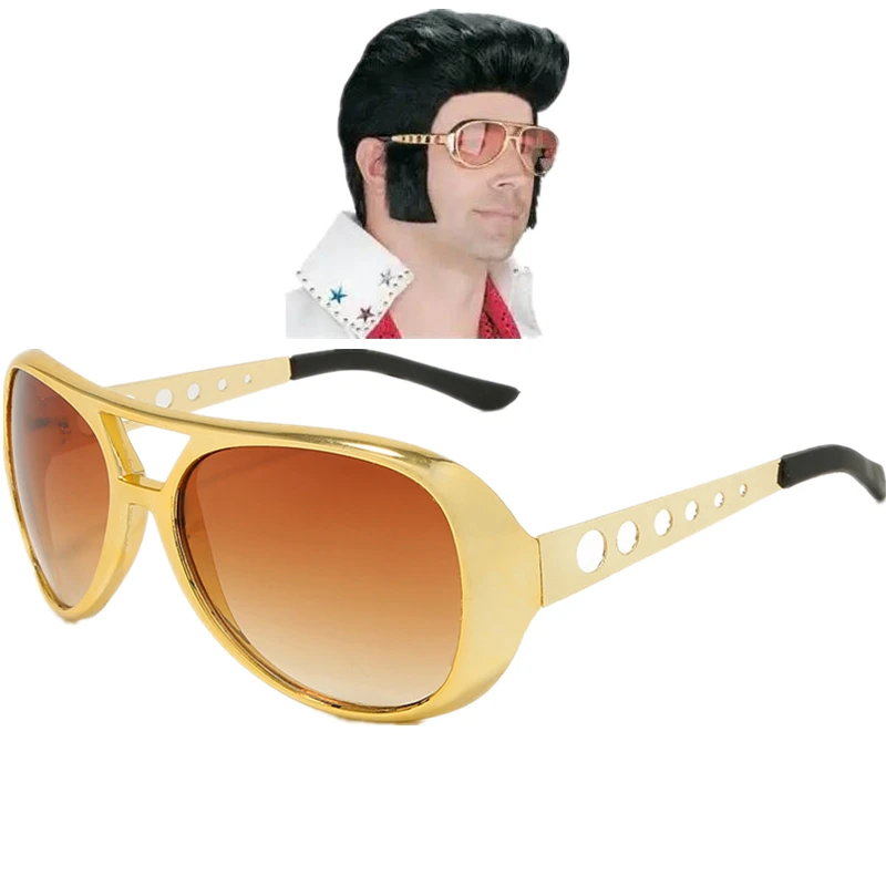 

Elvis Presley The King Rock Cosplay Glasses Gold Eyewear Sunglasses Adult Unisex Party Prop Accessories Halloween Anime Glasses