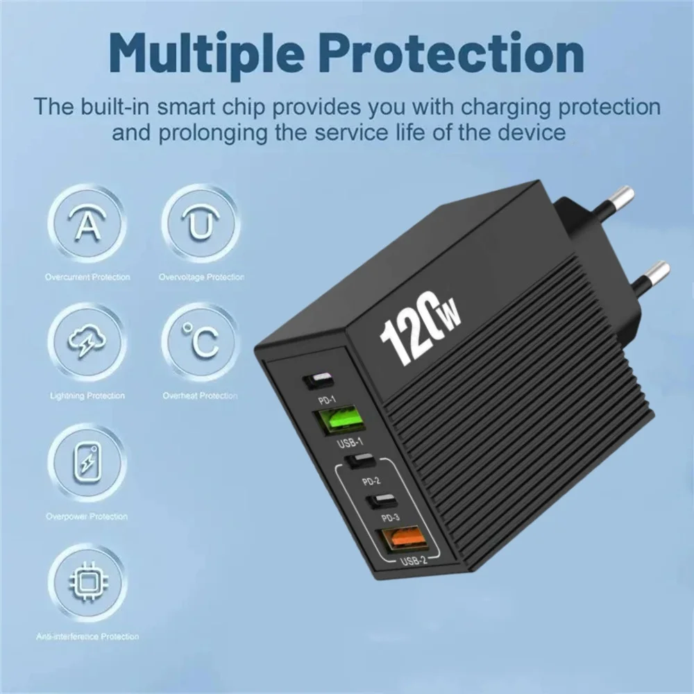 Total 120W Phone Charger Fast Charging Quick Charger PD USB Type C Wall Adapter For iPhone 16 15 Xiaomi 14 Huawei Redmi Oneplus