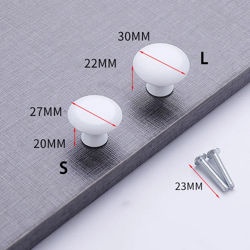 European Mushroom Porcelain White Black Single Hole Handle 4PCS Modern Simple Wardrobe Cabinet Round Stainless Steel Drawer furniture knobs
