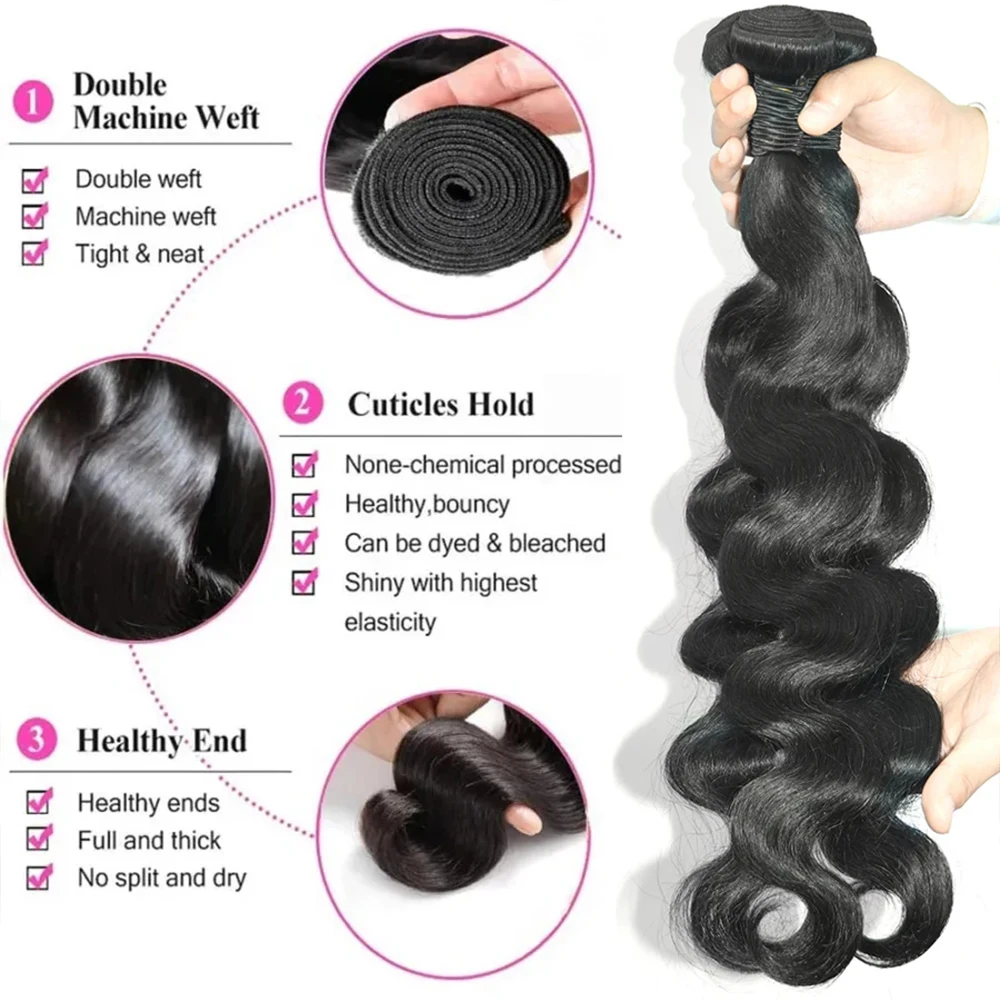 Body Wave Bundles Human Hair Double Drawn Remy Hair Extensions Brazilian Raw Hair Weaving Natural Black Human Hair Bundles