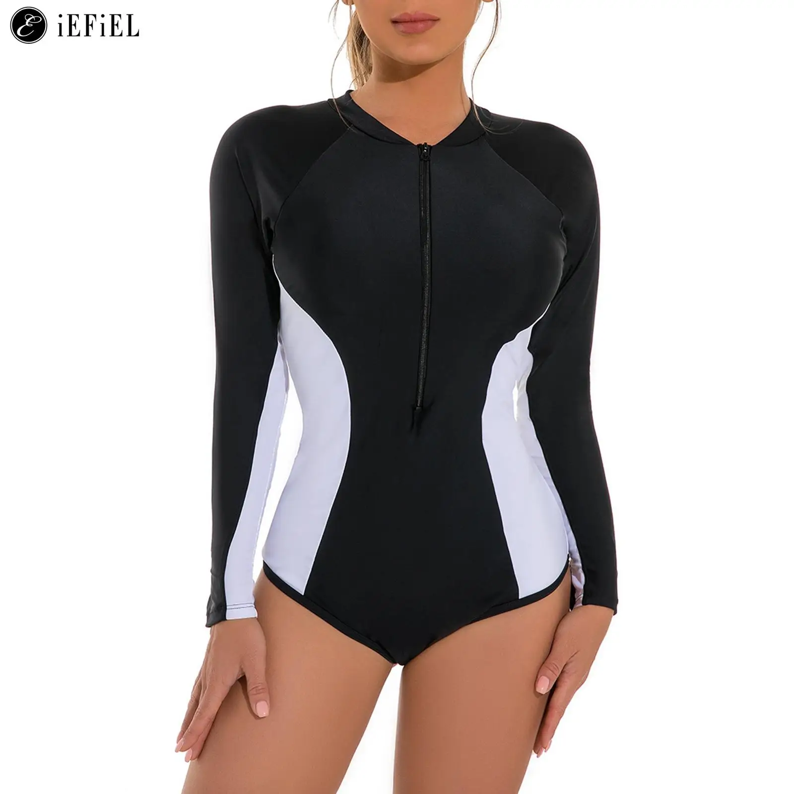 

Womens Long Sleeve Swimsuit One Piece Zipper Front Surfing Swimwear Bathing Suit UPF 50+ Sun Protection Rash Guard