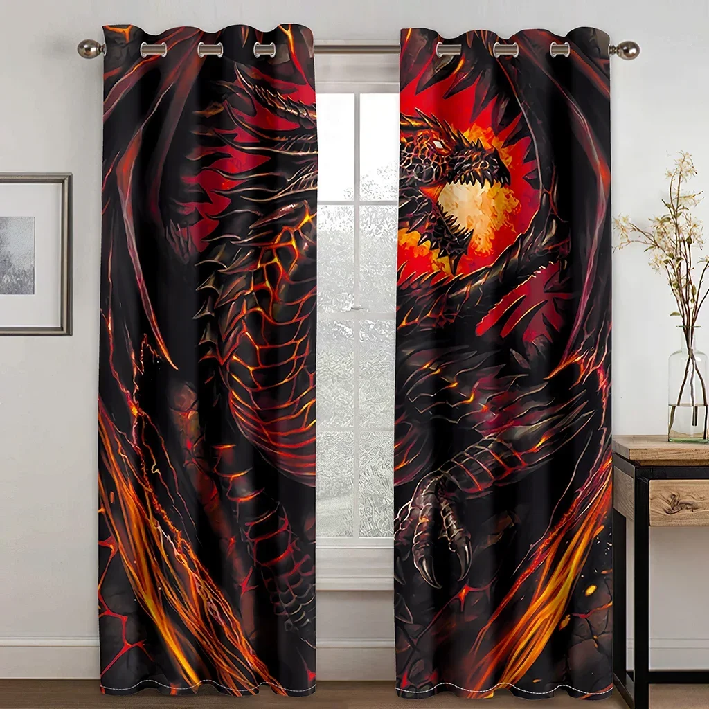 

Cheap 3D Print Red Black Dragon Design Two 2 Pieces Free Shipping Thin Curtains for Living Room Bedroom Window Drape Decoration