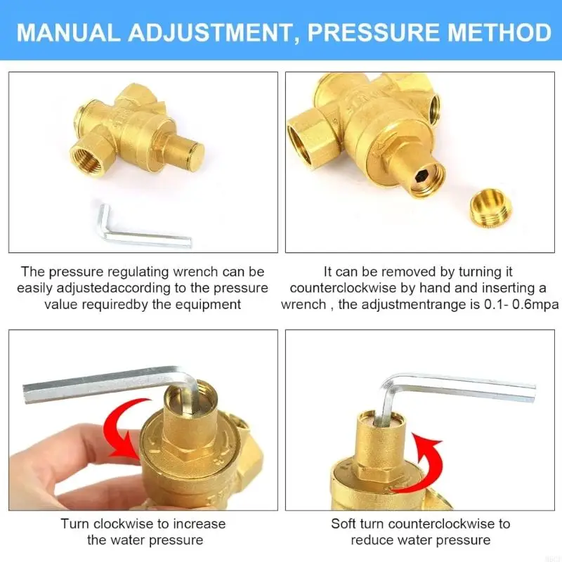 M6CF Pressure Regulator Water Inch DN15 with Pressure Gauges High Hardness Brass Adjustable Regulator for Water