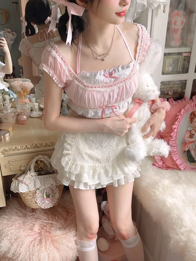 ADAgirl Kawaii Floral Embroidery Mini Skirt Lace Patchwork A-LINE Lolita Skirt Womens Japanese Style Cutecore High Waist Skirts