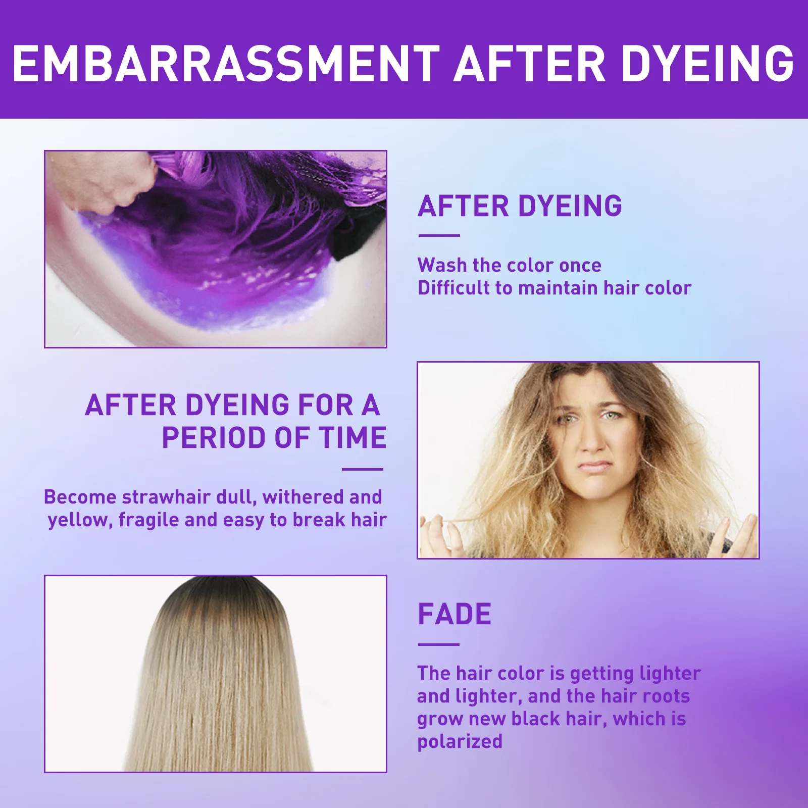Gray Color Fixing Hair Dye Shampoo Fading Non-irritating Yellow Bleach for Hair Rapair Cover Grey Purple Shampoo for Blonde Hair 3