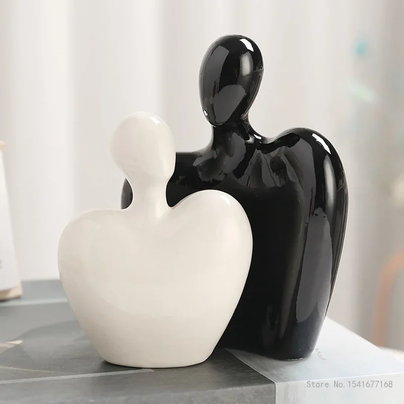 Nordic Ceramic Couple Embring Sculpture, Creative Home Decoration, Living Room, Wine Cabinet, Bedroom Decorations, 1Pc