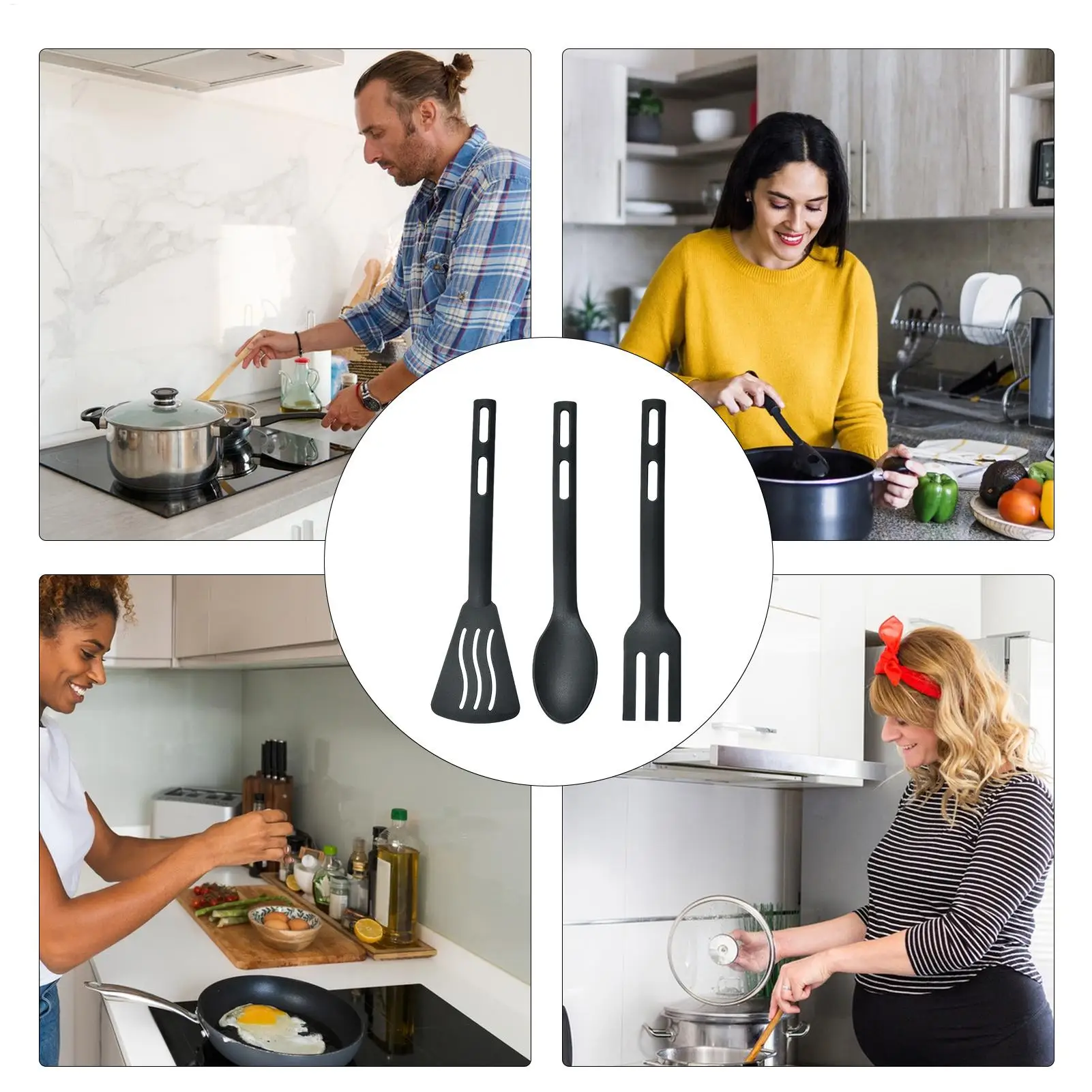 3-Piece Nonstick Kitchen Utensil Set with Comfortable Handles - Ideal for Cooking, Camping, and Hiking