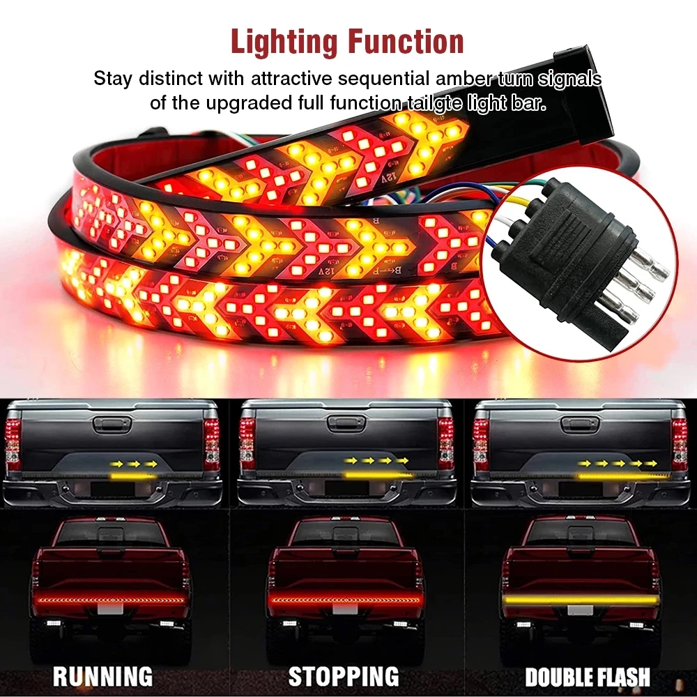 

12V 24V LED Truck Car Tailgate Light Strip Bar With Reverse Turn Signal Warning Park Rear Tail Lights For Pickup Jeep SUV