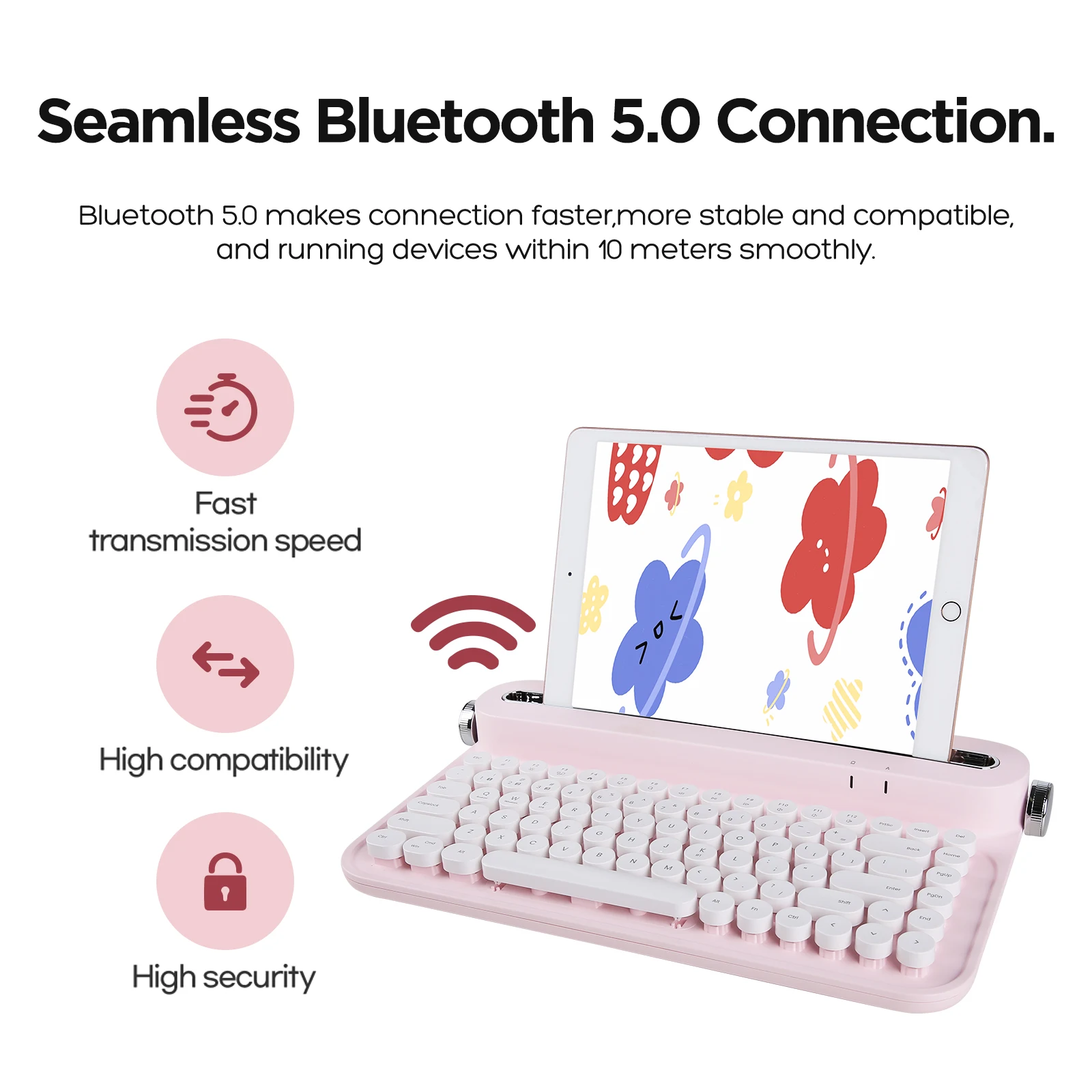 Yunzii Actto Teclado Bluetooth sem Fio B305 Rosa Bebê Máquina de Escrever Retro Estético Suporte Integrado para Multi-dispositivo - Imagem 4