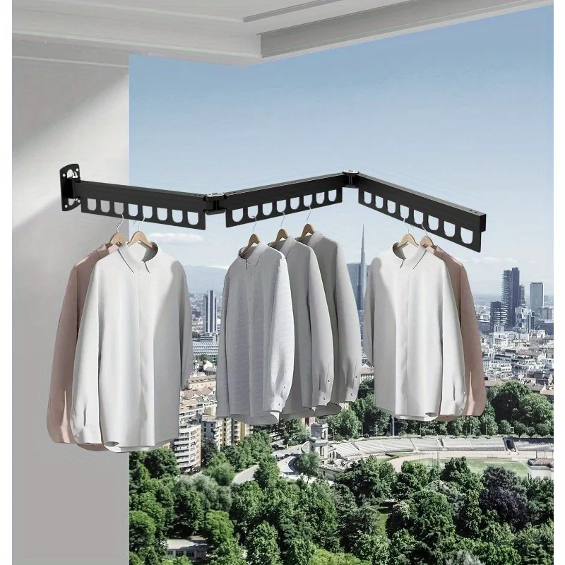 Foldable Wall Mounted Clothes Rack Carbon Steel Laundry Metal Strap Hanging Rack Home Folding