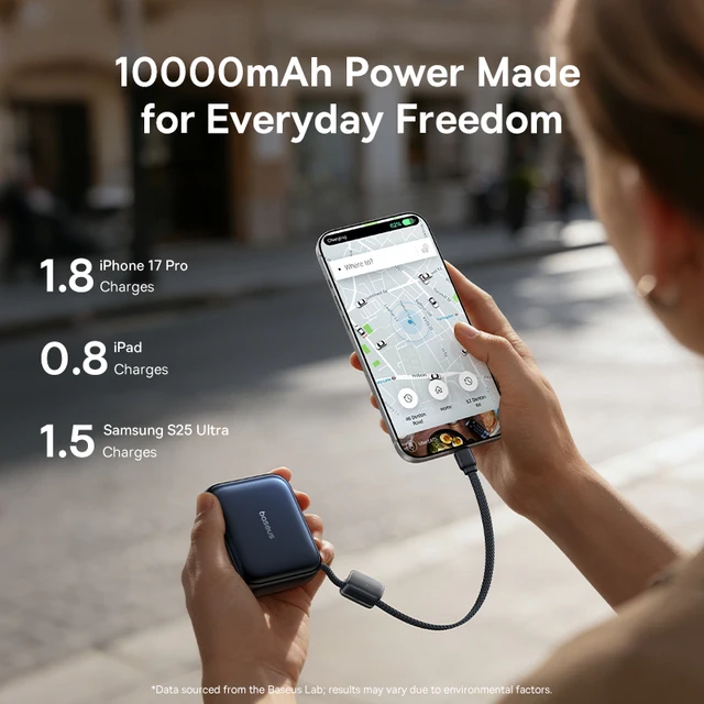 Banque d'alimentation mini Baseus 45W 10000mAh avec câble USB-C intégré, format de poche, charge rapide, portable pour iPhone 17 Samsung S25 6 Banque d'alimentation mini Baseus 45W 10000mAh avec câble USB-C intégré, format de poche, charge rapide, portable pour iPhone 17 Samsung S25 6