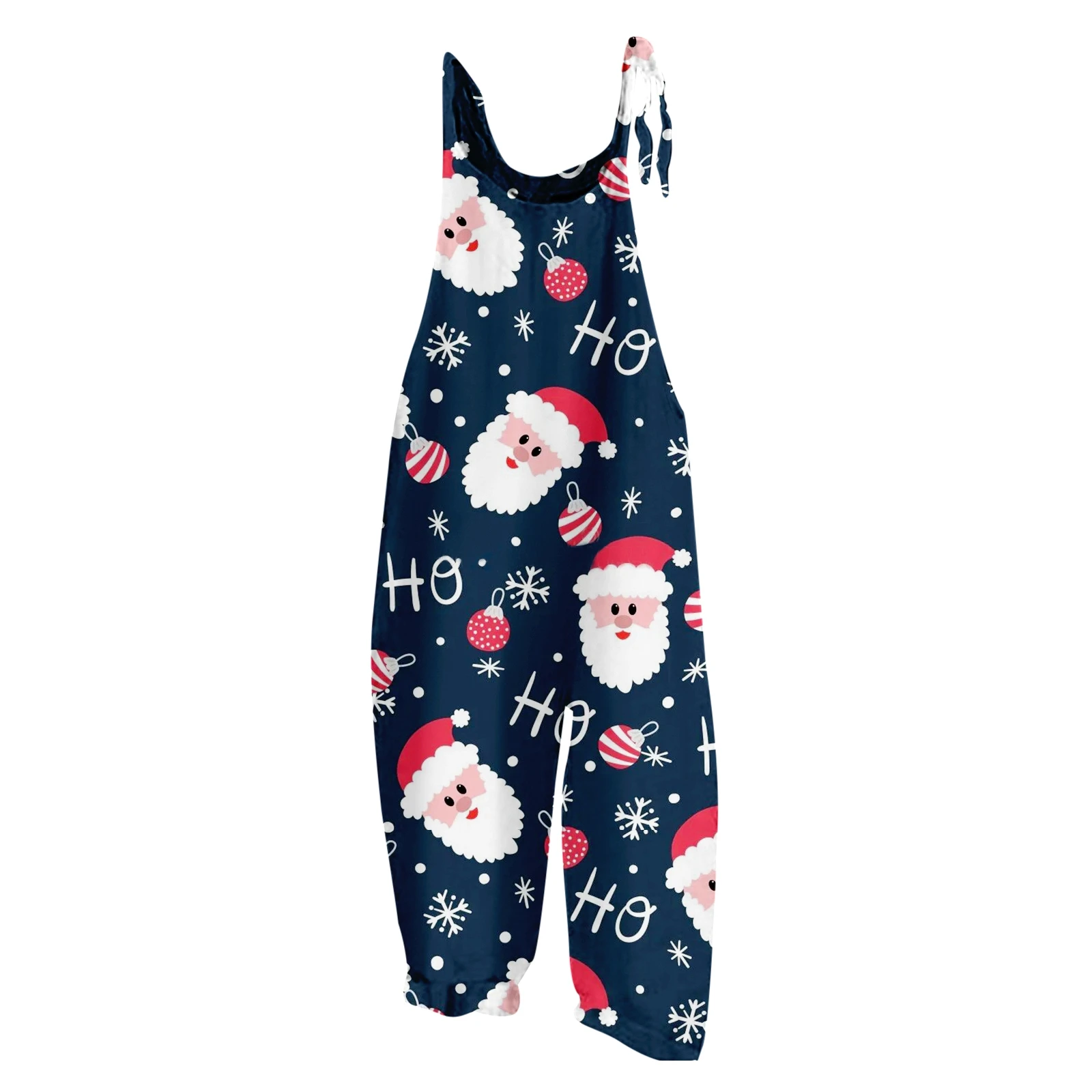 thumbnail image 1 of Mono con estampado navideño para mujer, informal, holgado, con tirantes ajustables, holgado, versátil, con tirantes, pierna ancha y ajustable, 1 of 5