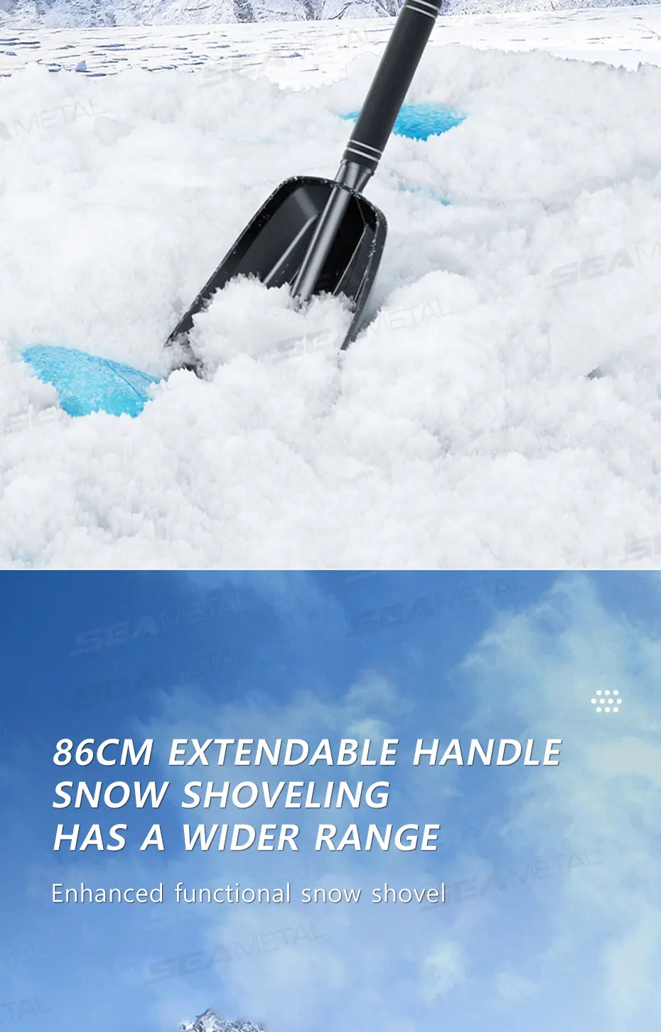 SEAMETAL Abnehmbare teleskopische Winter-Schnee-Eisschaufel, tragbare zusammenklappbare Schneeschaufel aus ABS-Kunststoff für das Auto-Reinigungswerkzeug im Freien – Detail 4