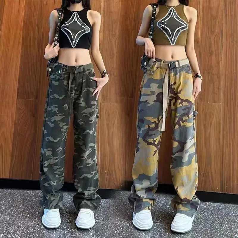 Port style camouflage draping Cargo pants 2023 summer design fashion slim casual straight wide leg pants casual pants