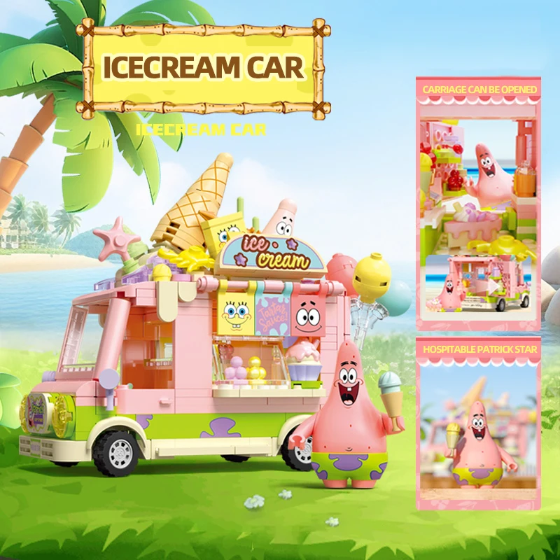 SpongeBob SquarePants Series Building Blocks Hamburger Car Patrick Star Dessert Ice Cream Car Model Bricks Kids DIY Toys Gifts 4