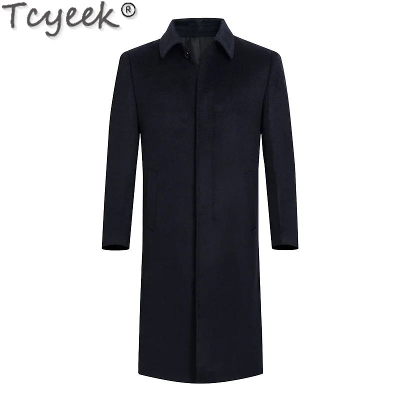 

Tcyeek High-end 100% Cashmere Coat Men Fall Winter Long Coat Business Casual Black Woolen Jackets Man Clothing Jaqueta Masculina