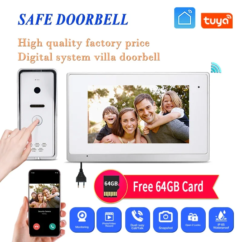 

High Level 7 Inch Tuya Video Door Phone Wired Network Controller Doorbell Wifi Door Phone Smart Building Intercom System