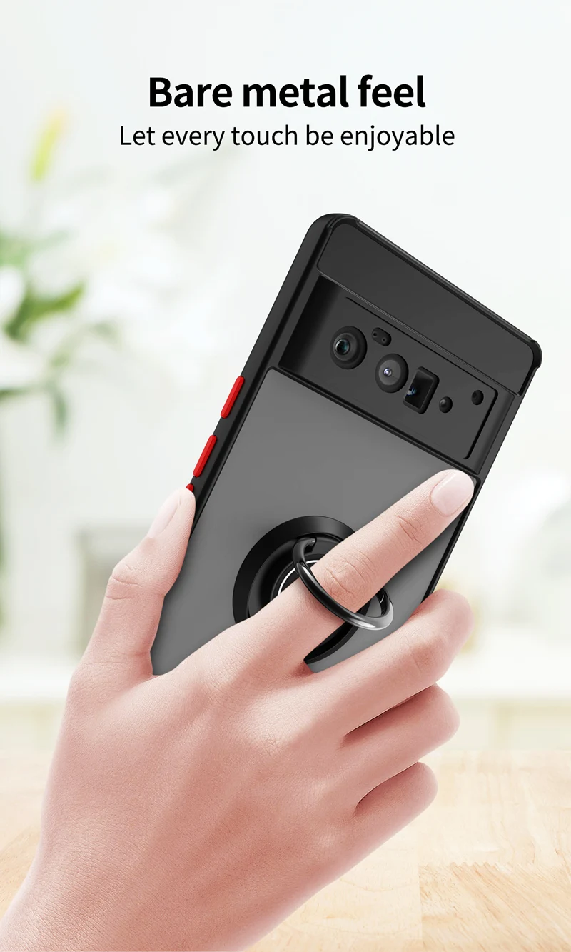 KEYSION Custodia opaca alla moda per Google Pixel 6 Pro Supporto ad anello trasparente Cover posteriore per telefono antiurto per Google Pixel 6_voghion.com