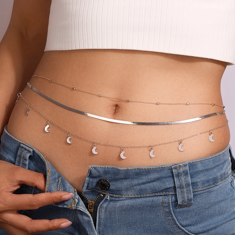 Aihua Multi Layer Mond Sterne Anhänger Taille Kette für Frauen Bund Einfache Körper Kette Sommer Strand Taille Schmuck Zubehör – Detail 13