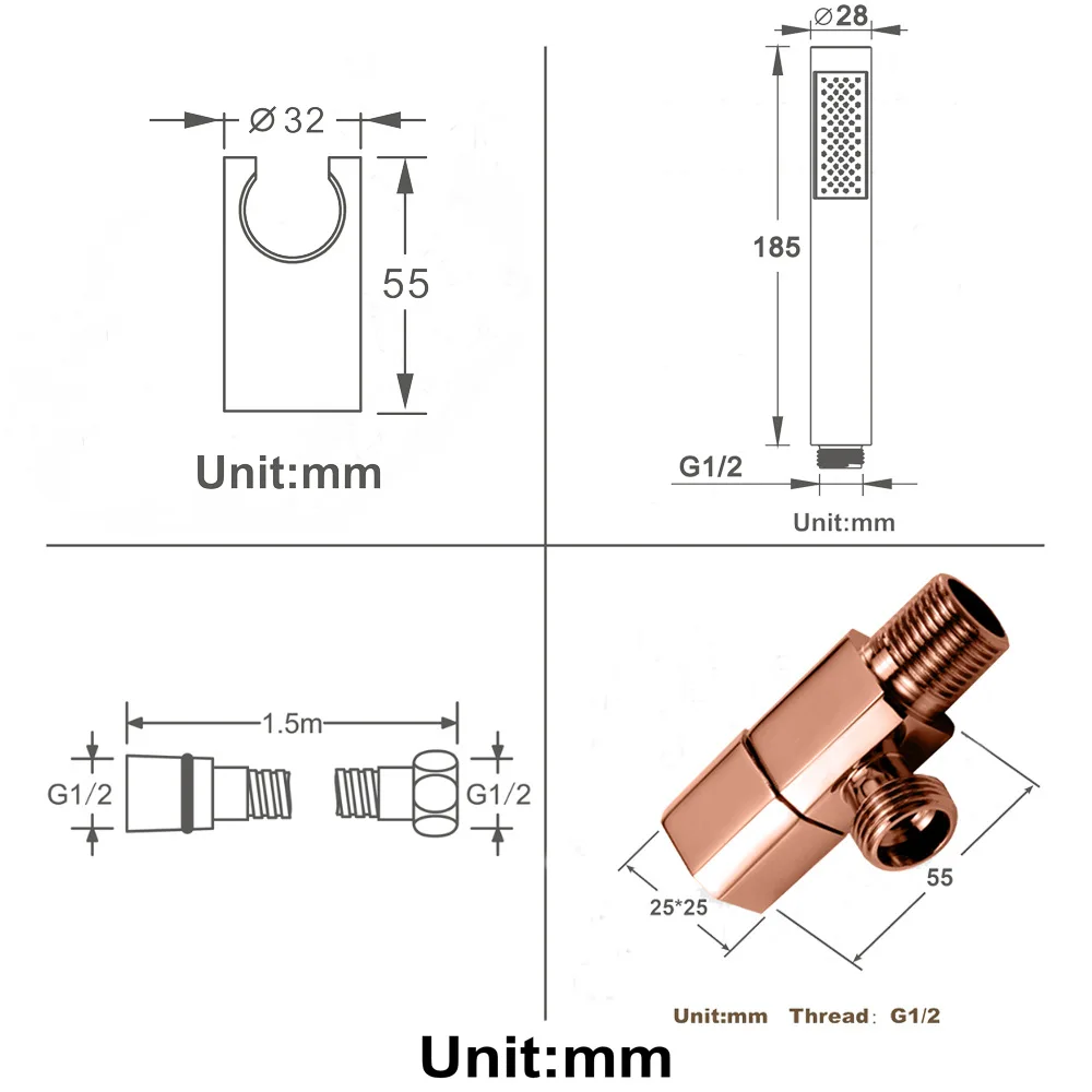 Description Picture 3 of itemRound Chrome Shower Head with Fixing Bracket Hose hand shower set with Stainless Steel Angle Valve LWS-2568