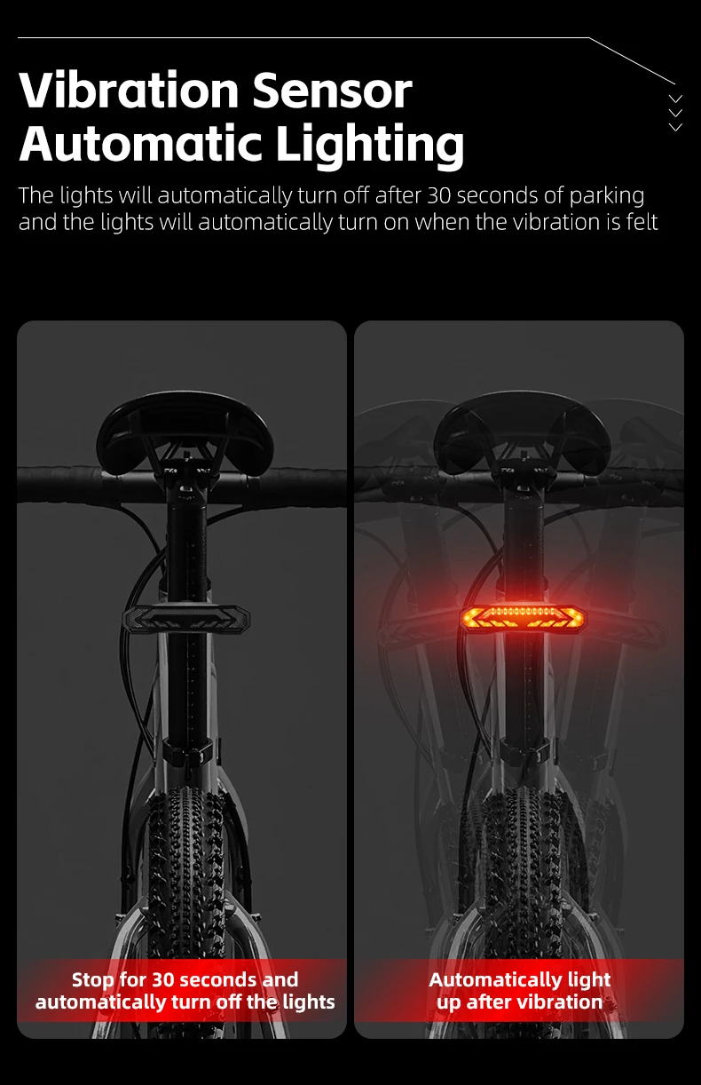 WEST BIKING Smart Alarm Taillight Remote Steering Tail Light IP65 Waterproof Type-C Charging Bike Taillight Alarm Bicycle Light