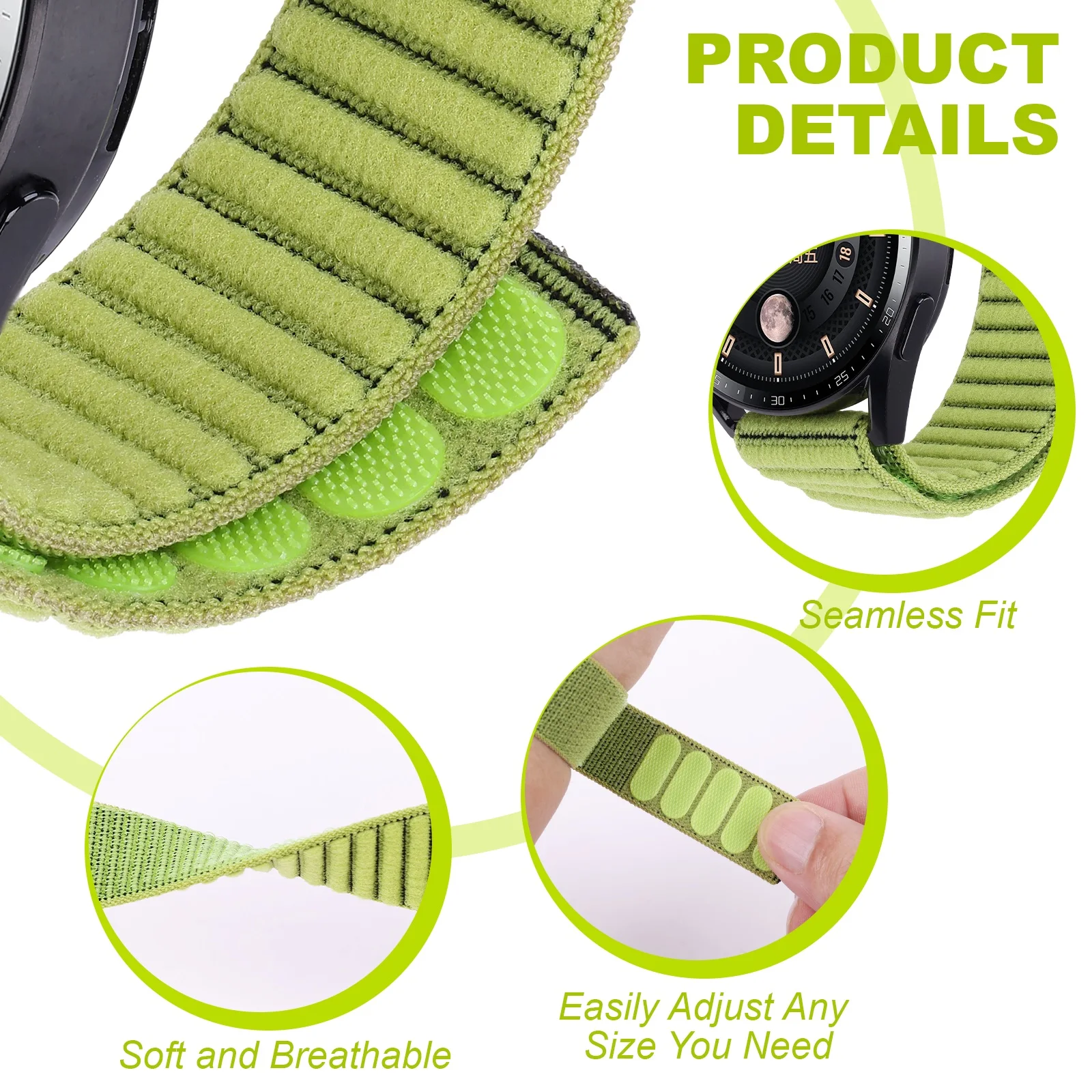 Premium Hook and Loop Nylon Strap Watchband, 22mm - Versatile and Durable Design