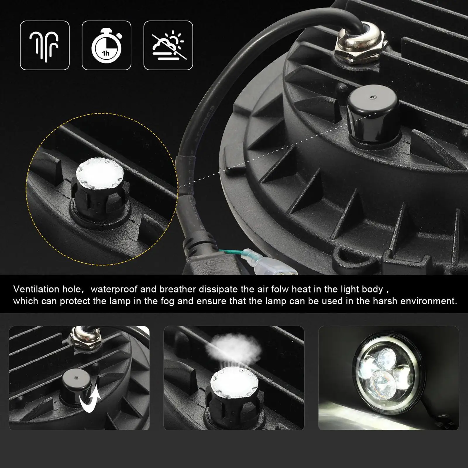 2x7Inch Round Headlights 200W Amber Turn Lights for Jeep Wrangler