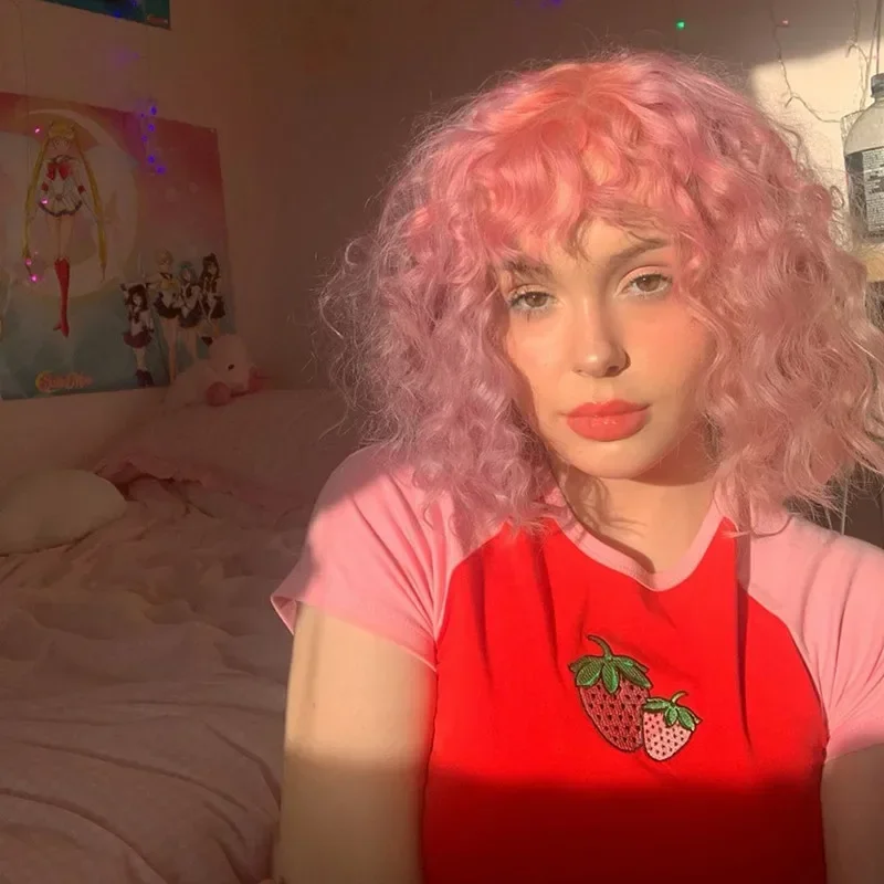 

Kawaii Y2k Strawberry Embroidery Crop Top Fashion E-Girls O-neck Short Sleeve Patchwork Aesthetic Summer Clothes for Women