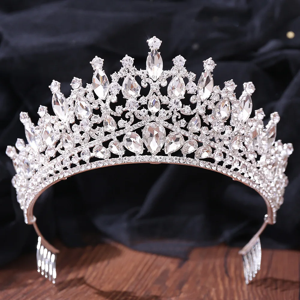 Bridal Headwear Baroque Blue Green Opal Wedding Crown With Comb Crystal Royal Queen Bridal Tiaras Big Rhinestone Pageant Diadem Head Accessories jewelry set hair accessory hair headdress