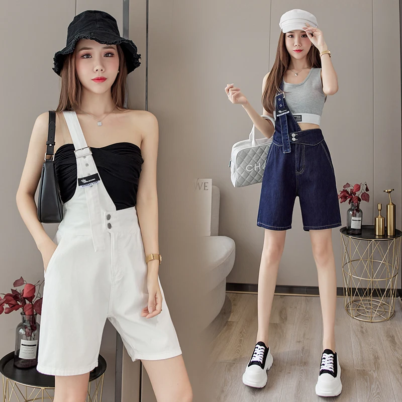 bape shorts Single Strap Design Overalls Korean Teenage Fashion Trends Sexy Denim Clothing Womens White Jeans Booty Shorts Daily Streetwear athletic shorts