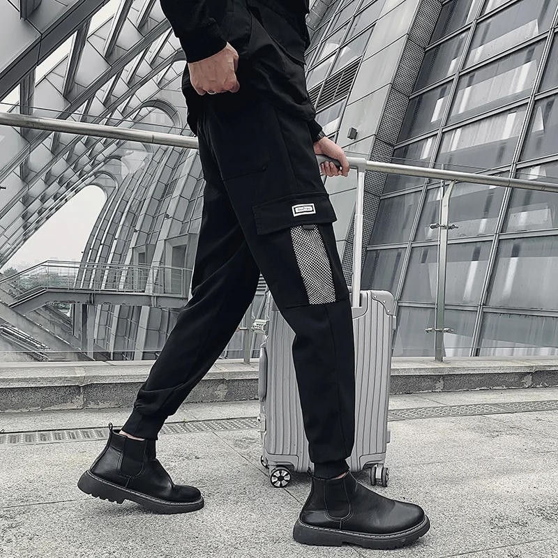 Cargo Pants with Marble & Matte Chain - Black